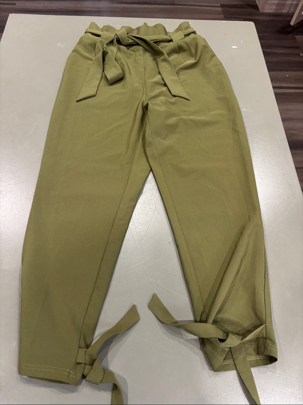 Grace Karin Olive Green Tie-Waist Cropped Pants